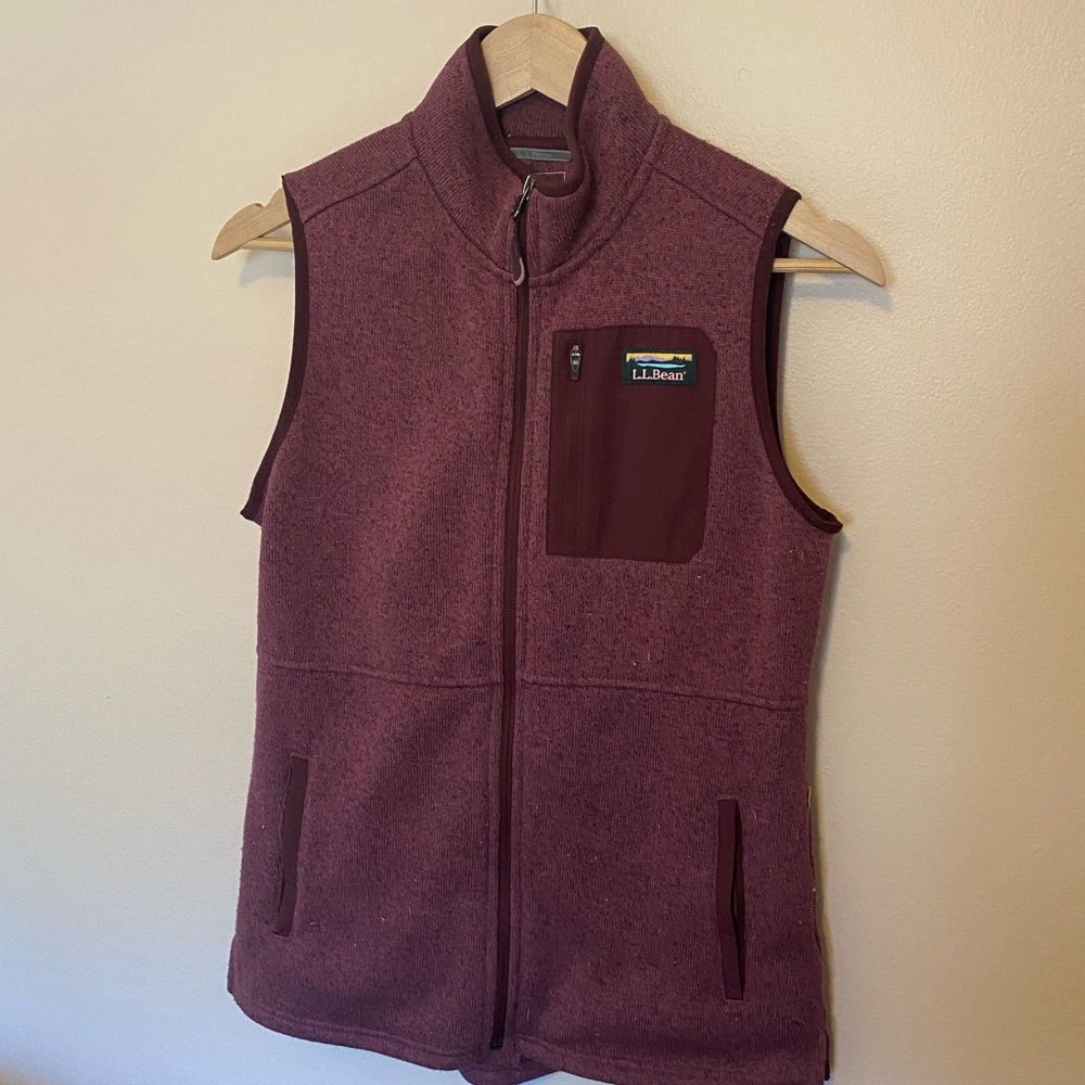 L.L. Bean Fleece Sweater Knit Vest Plum‎ Women Size XS Full Zip Pockets